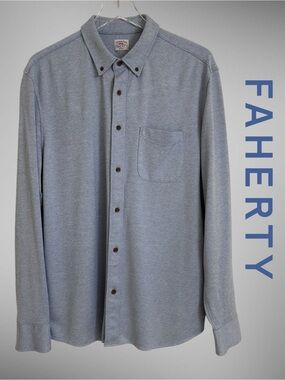 Faherty Coastline Knit Long Sleeve Men’s Shirt Size:  XL Soft Gray White MXF2400